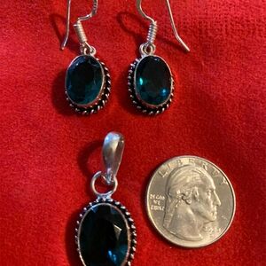 Elegant Teal Gemstone Pendant and earrings set silver 925